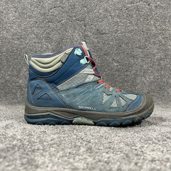 Merrell Capra Mid WTPF Kids Youth Size 4 Blue Suede Waterproof Hiking Boots Used - Picture 1 of 11